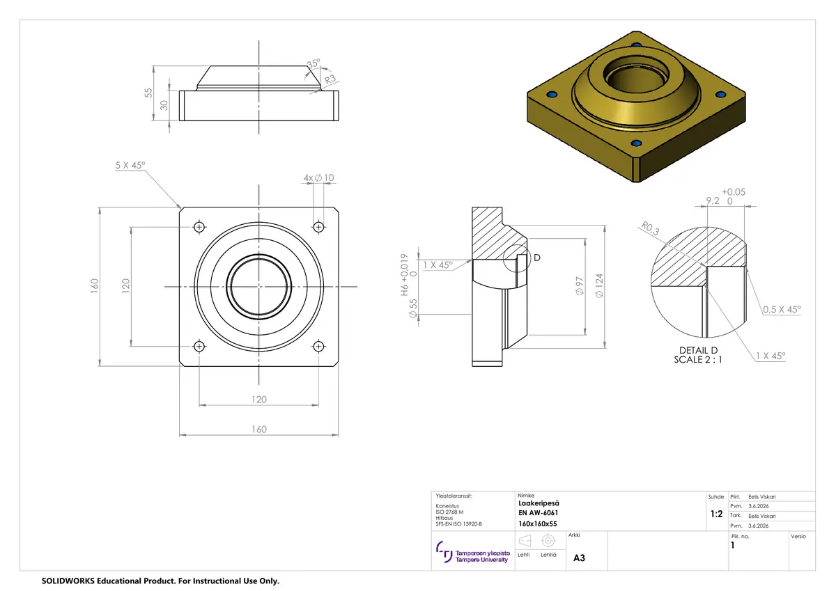 Preview of the bearing housing technical drawing