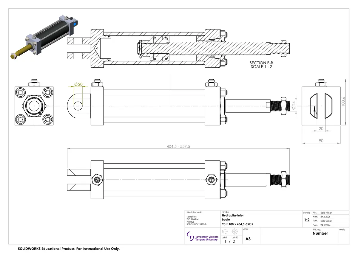 Preview of the hydraulic cylinder technical drawing