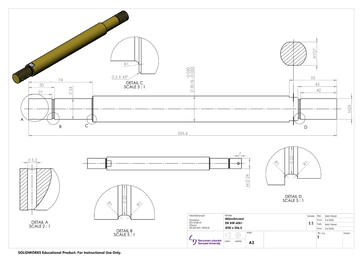 Preview of the piston rod technical drawing