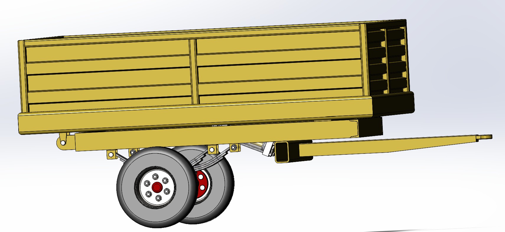 Side view of the complete SolidWorks tipping trailer model