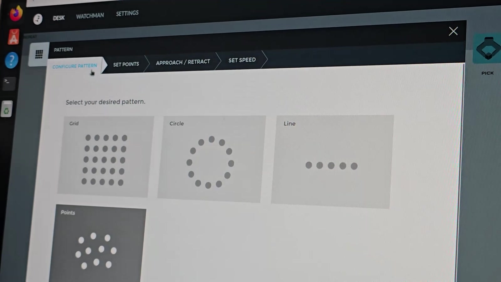 Pattern selection interface in Franka Desk