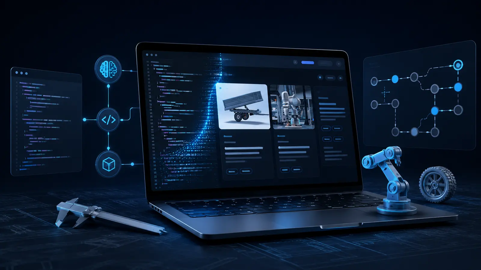 AI-assisted development of an engineering portfolio shown on a laptop